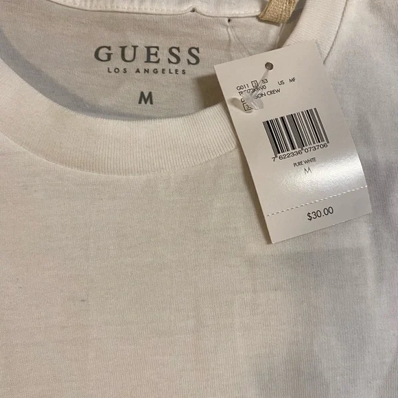 GUESS White Short Sleeve Tee with Black Chest Panel and Red Logo - Picture 2 of 4